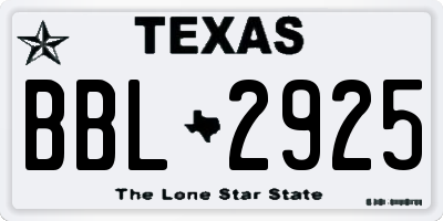 TX license plate BBL2925