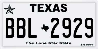 TX license plate BBL2929