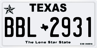 TX license plate BBL2931