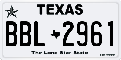 TX license plate BBL2961
