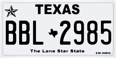 TX license plate BBL2985