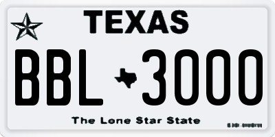 TX license plate BBL3000