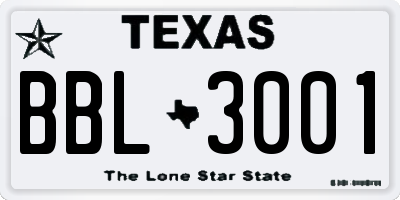 TX license plate BBL3001