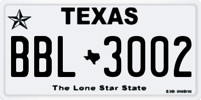 TX license plate BBL3002