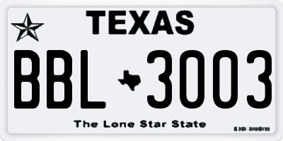 TX license plate BBL3003