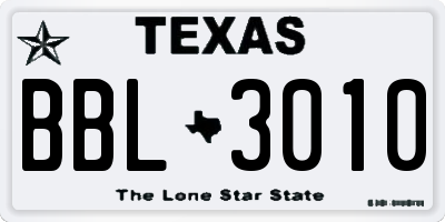 TX license plate BBL3010