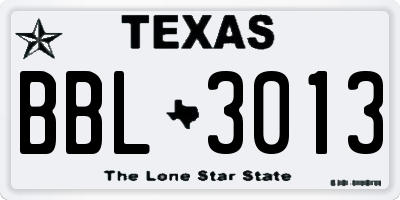 TX license plate BBL3013