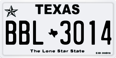 TX license plate BBL3014
