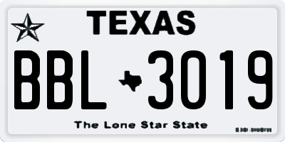 TX license plate BBL3019