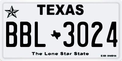 TX license plate BBL3024