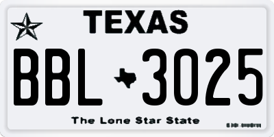 TX license plate BBL3025