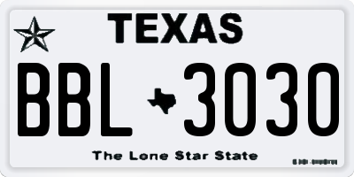 TX license plate BBL3030