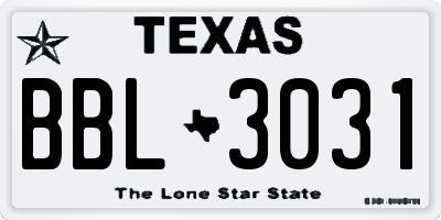 TX license plate BBL3031