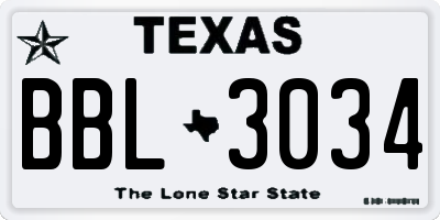 TX license plate BBL3034