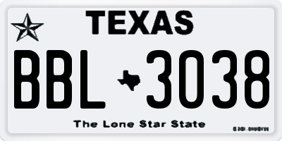 TX license plate BBL3038