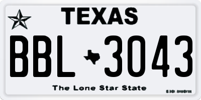 TX license plate BBL3043