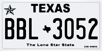 TX license plate BBL3052