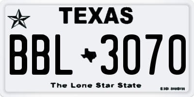 TX license plate BBL3070