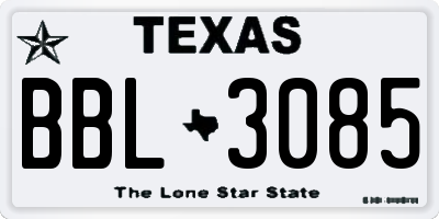 TX license plate BBL3085