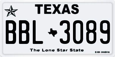 TX license plate BBL3089