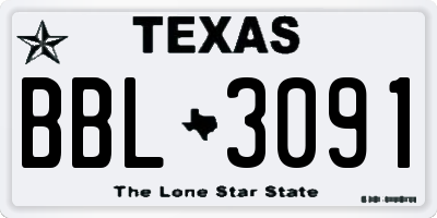 TX license plate BBL3091