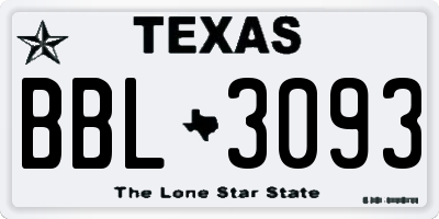 TX license plate BBL3093