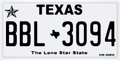 TX license plate BBL3094
