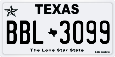 TX license plate BBL3099