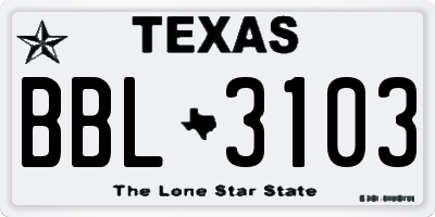 TX license plate BBL3103