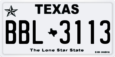 TX license plate BBL3113