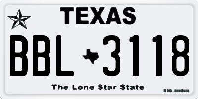 TX license plate BBL3118