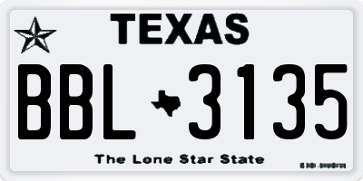 TX license plate BBL3135