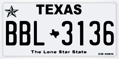 TX license plate BBL3136