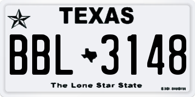 TX license plate BBL3148
