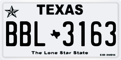 TX license plate BBL3163