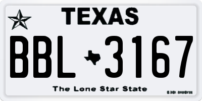 TX license plate BBL3167