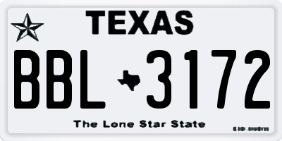 TX license plate BBL3172