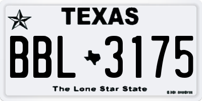 TX license plate BBL3175