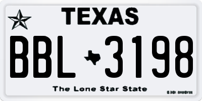 TX license plate BBL3198