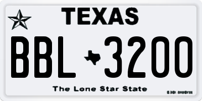 TX license plate BBL3200