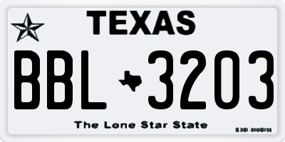 TX license plate BBL3203