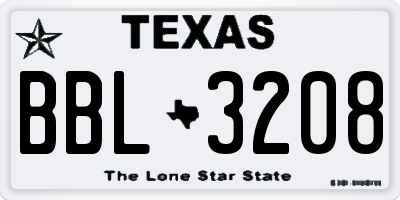 TX license plate BBL3208