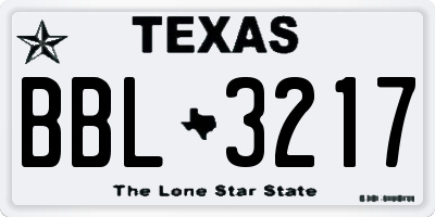 TX license plate BBL3217