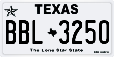 TX license plate BBL3250