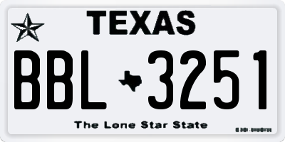 TX license plate BBL3251