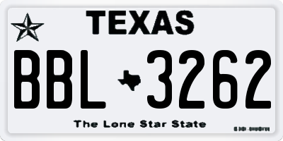 TX license plate BBL3262