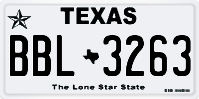TX license plate BBL3263
