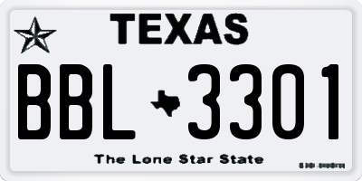 TX license plate BBL3301