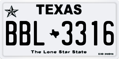 TX license plate BBL3316