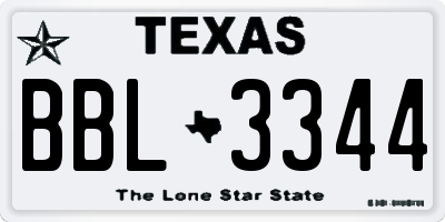 TX license plate BBL3344